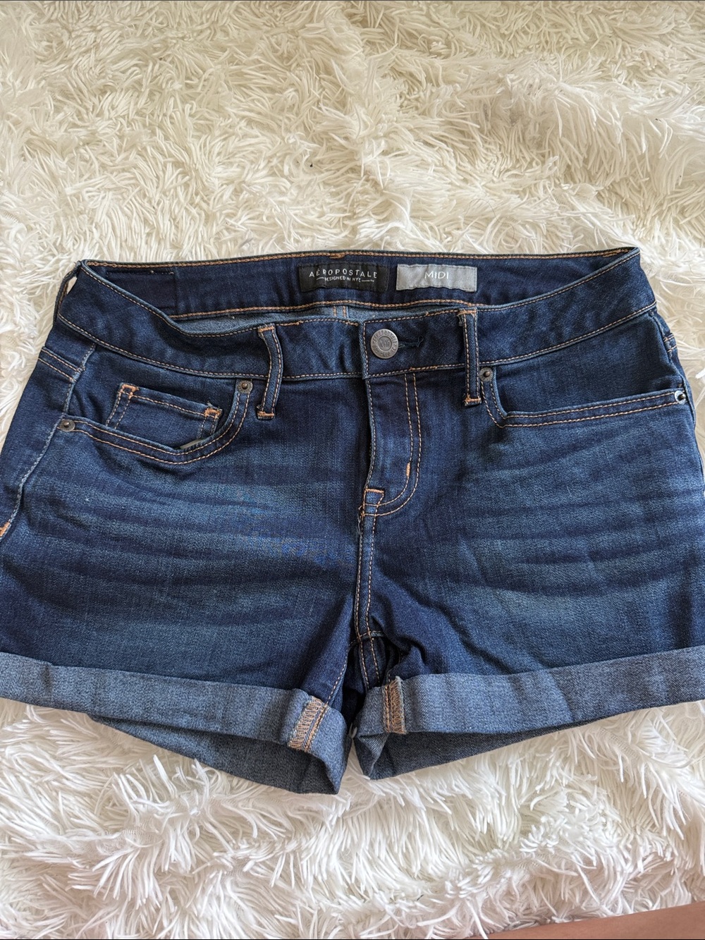 Aeropostale Women's Dark Blue Denim Rolled Hem Shorts